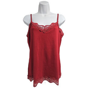 Ann Taylor Womens Red Lace Trim Camisole With Adjustable Straps Size L